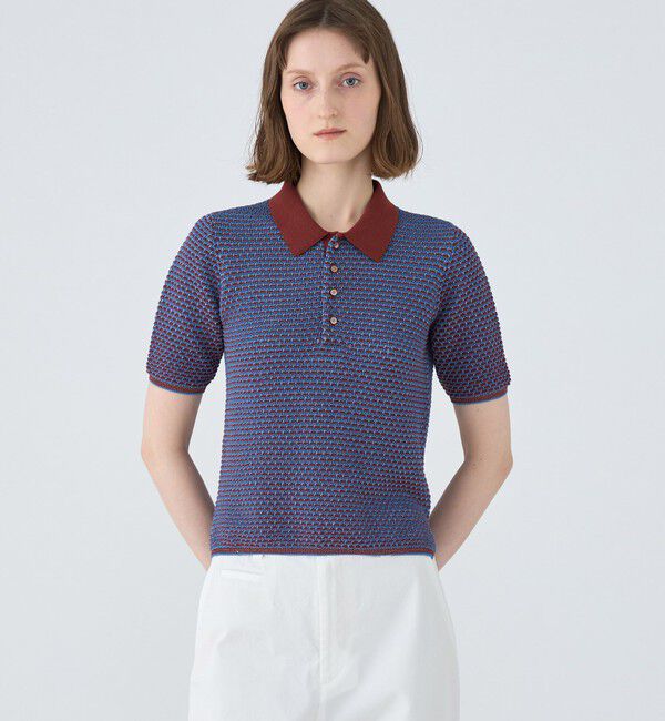 MACPHEE「コットンナイロンラメボーダー ポロプルオーバー」|ニット・セーター|