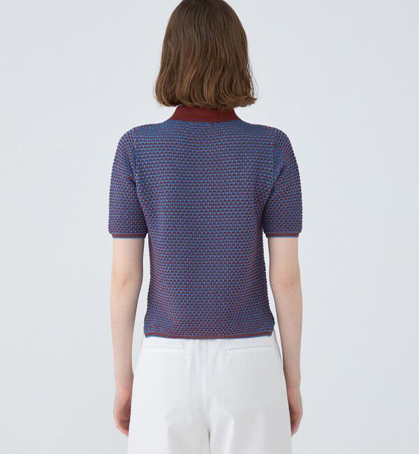 MACPHEE「コットンナイロンラメボーダー ポロプルオーバー」|ニット・セーター|