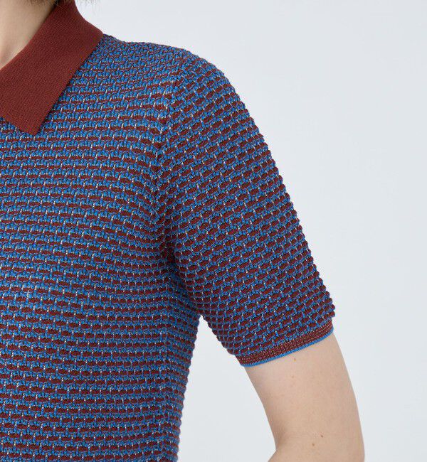 MACPHEE「コットンナイロンラメボーダー ポロプルオーバー」|ニット・セーター|