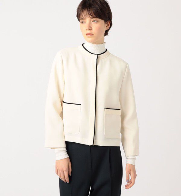 Ballsey「ニットコンビダブルクロス クルーネックジャケット」|ノーカラージャケット|