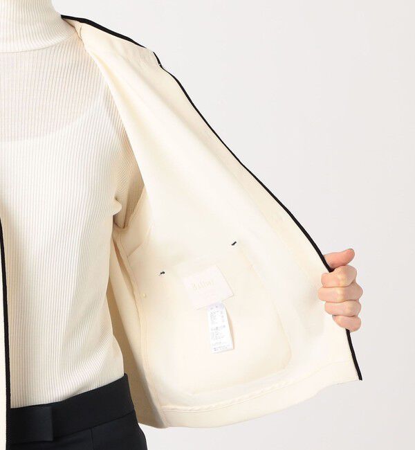 Ballsey「ニットコンビダブルクロス クルーネックジャケット」|ノーカラージャケット|