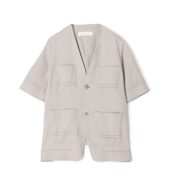 GALERIE VIE「リブコンビフレンチリネン ハーフスリーブジャケット」|ノーカラージャケット|15 グレー