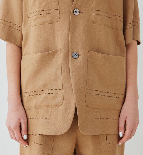 GALERIE VIE「リブコンビフレンチリネン ハーフスリーブジャケット」|ノーカラージャケット|