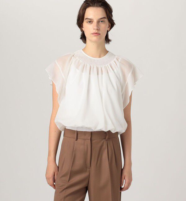 Ballsey「シアートリコット シャーリングネックブラウス」|シャツ・ブラウス|