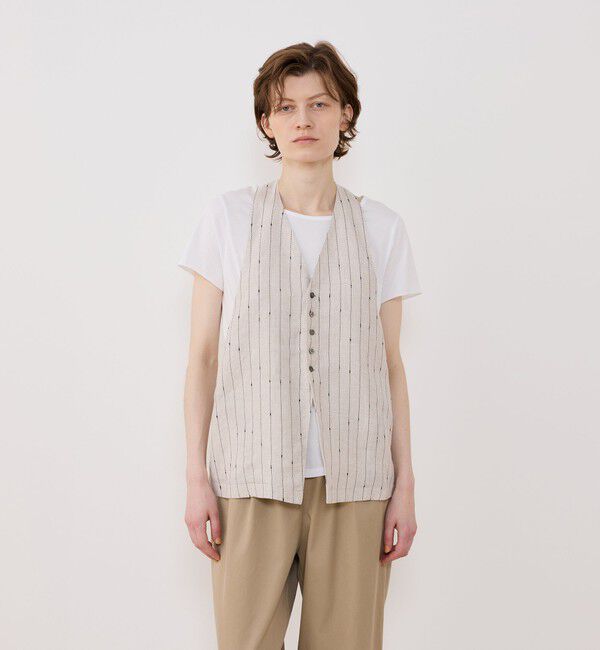GALERIE VIE「リネンシルクノットストライプ ネックバンドベスト」|ベスト・ジレ|