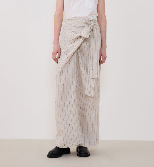 GALERIE VIE「リネンシルクノットストライプ ラップマキシスカート」|タイト|