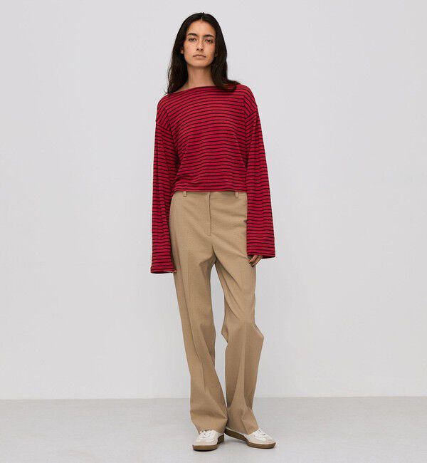 BACCA「リネンボーダー ネックドレープTシャツ」|Tシャツ・カットソー|