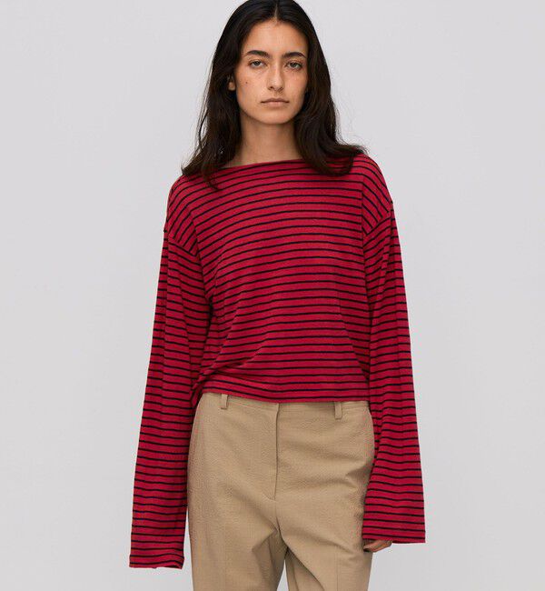 BACCA「リネンボーダー ネックドレープTシャツ」|Tシャツ・カットソー|