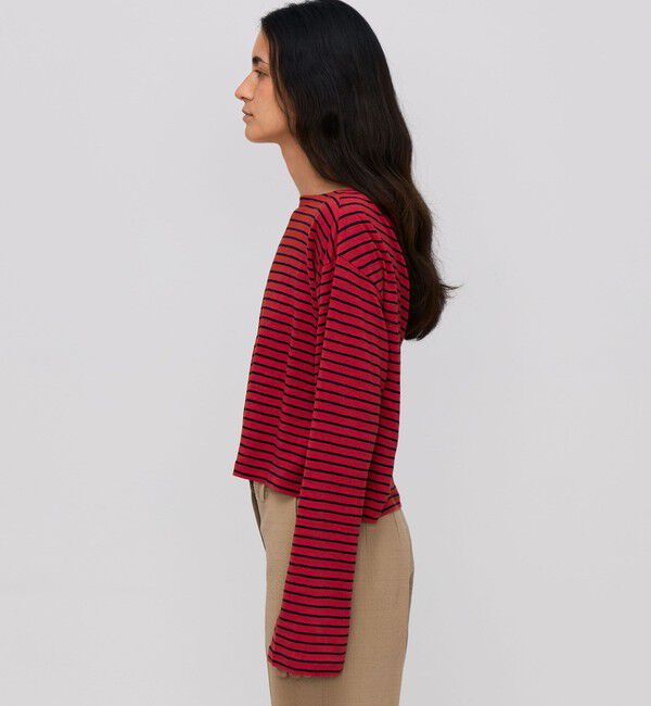 BACCA「リネンボーダー ネックドレープTシャツ」|Tシャツ・カットソー|