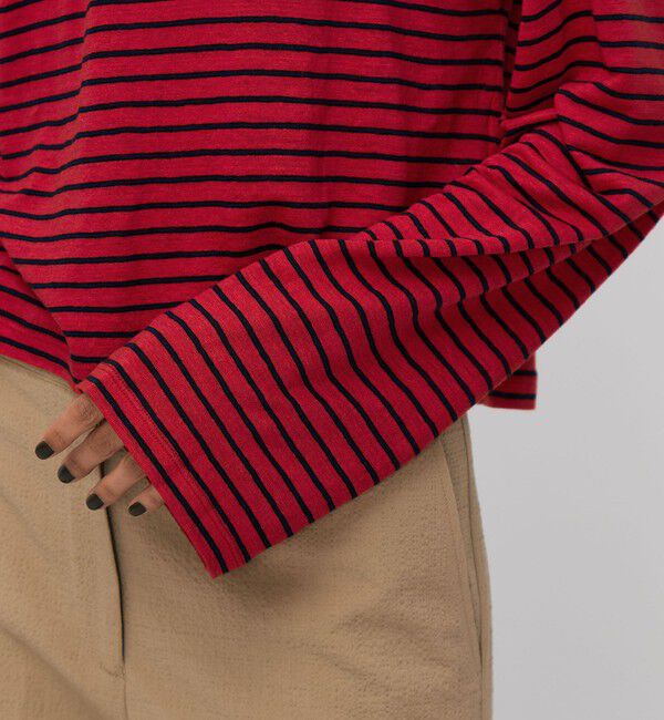 BACCA「リネンボーダー ネックドレープTシャツ」|Tシャツ・カットソー|