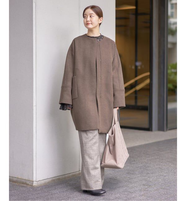 IENA「Super140 フォルムコート」|ノーカラーコート|