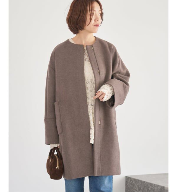 IENA「Super140 フォルムコート」|ノーカラーコート|