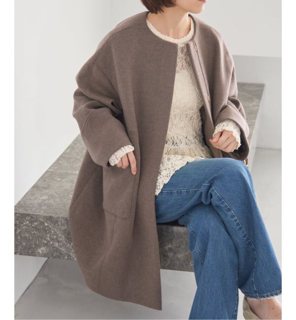 IENA「Super140 フォルムコート」|ノーカラーコート|