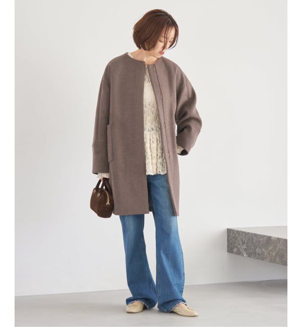 IENA「Super140 フォルムコート」|ノーカラーコート|