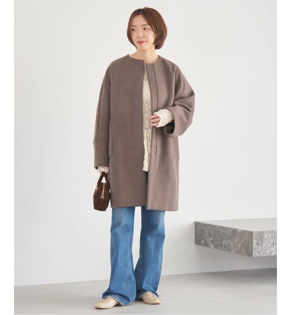 IENA「Super140 フォルムコート」|ノーカラーコート|