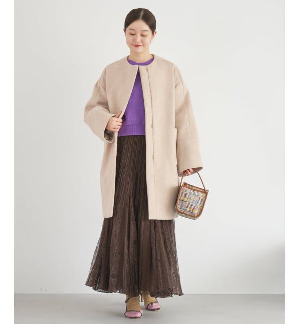 IENA「Super140 フォルムコート」|ノーカラーコート|