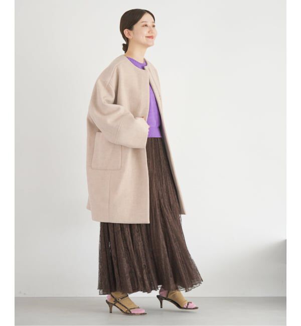 IENA「Super140 フォルムコート」|ノーカラーコート|