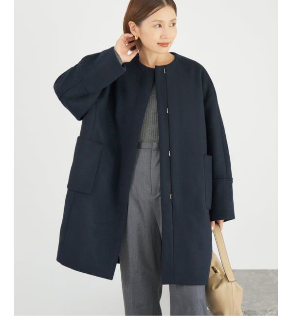 IENA「Super140 フォルムコート」|ノーカラーコート|