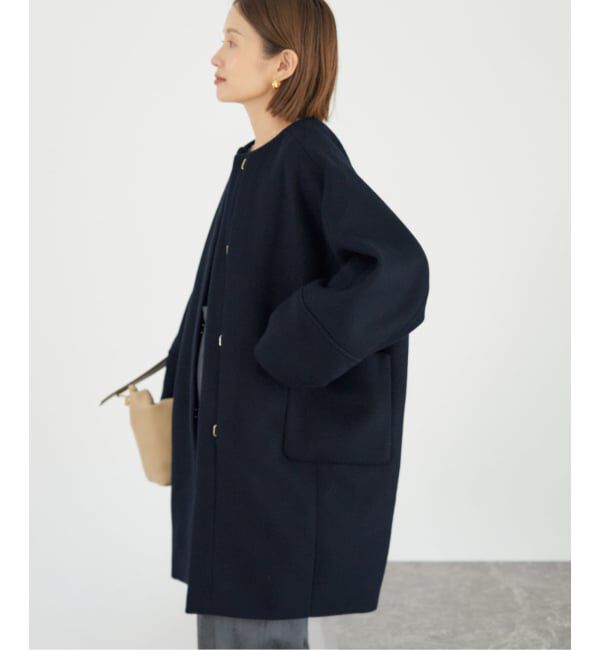 IENA「Super140 フォルムコート」|ノーカラーコート|