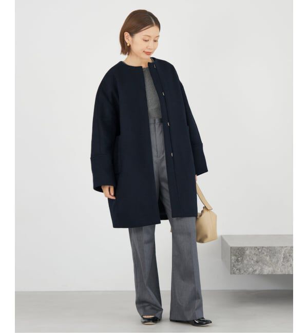 IENA「Super140 フォルムコート」|ノーカラーコート|