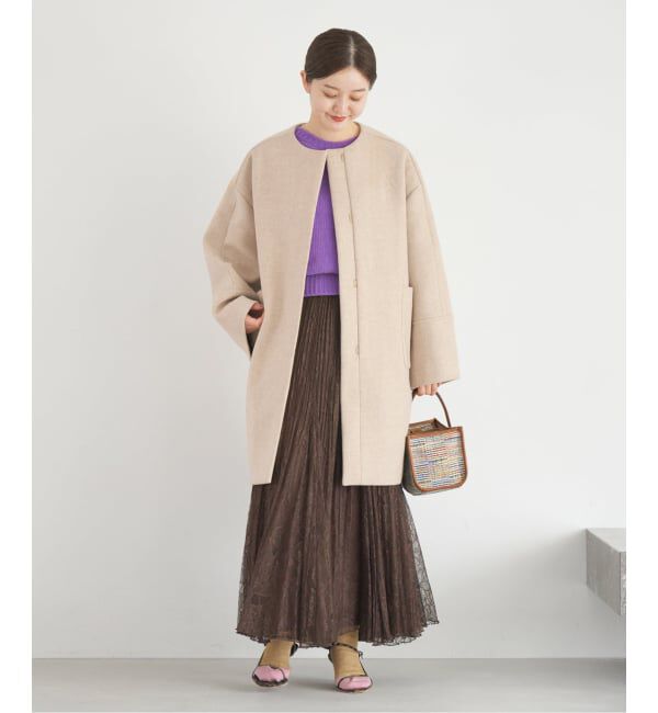 IENA「Super140 フォルムコート」|ノーカラーコート|