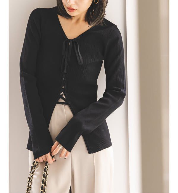 NOBLE「《WEB限定追加》レースアップリブニット」|ニット・セーター|ブラック