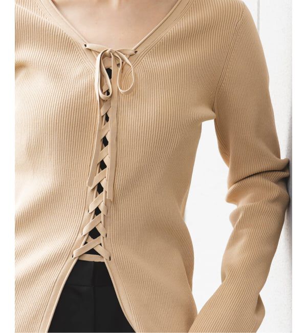 NOBLE「《WEB限定追加》レースアップリブニット」|ニット・セーター|