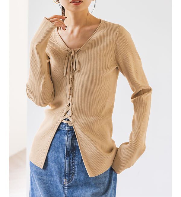 NOBLE「《WEB限定追加》レースアップリブニット」|ニット・セーター|