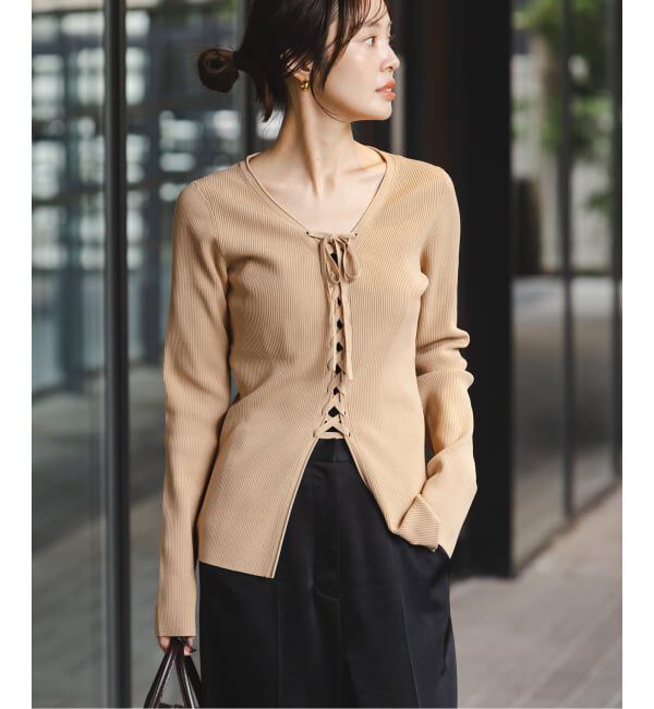NOBLE「《WEB限定追加》レースアップリブニット」|ニット・セーター|