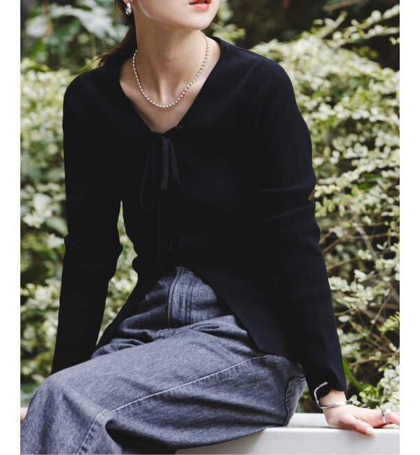 NOBLE「《WEB限定追加》レースアップリブニット」|ニット・セーター|