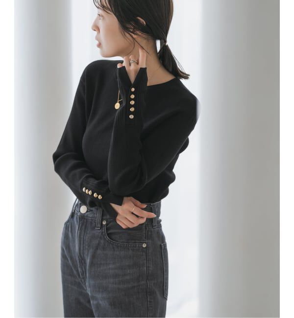 NOBLE「《WEB＆日本橋店限定・追加》ボタンディテールタイトリブニット」|ニット・セーター|ブラック