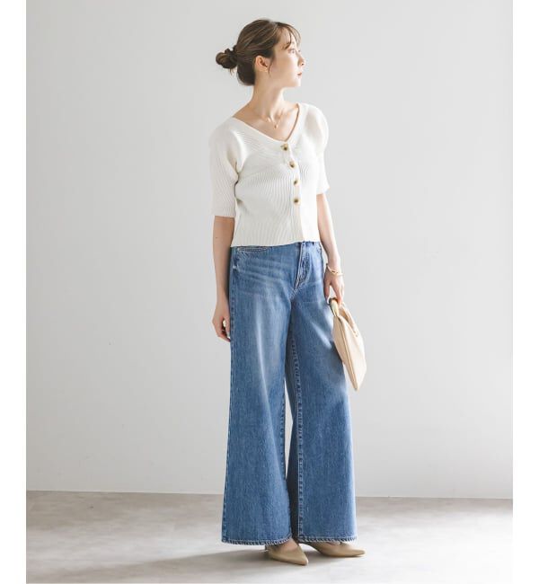 NOBLE「《予約》ゴールドボタンVネックリブニット」|カーディガン|