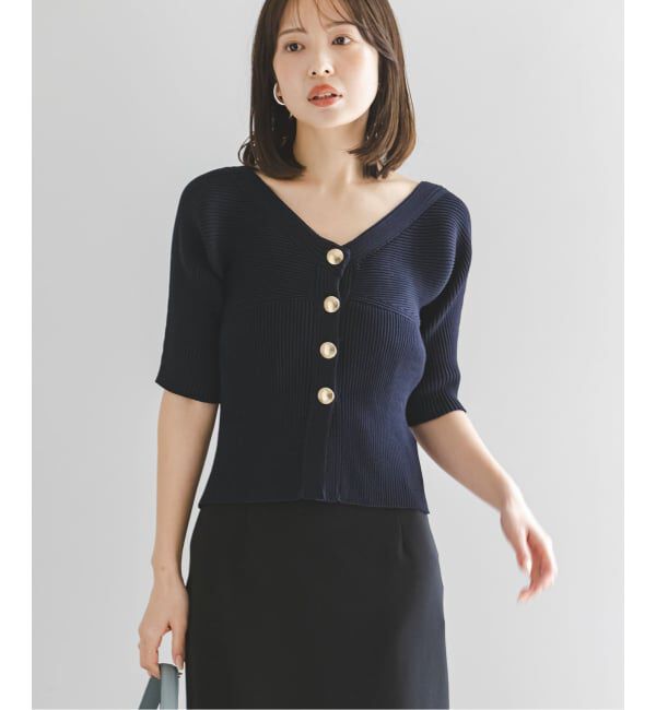 NOBLE「《予約》ゴールドボタンVネックリブニット」|カーディガン|