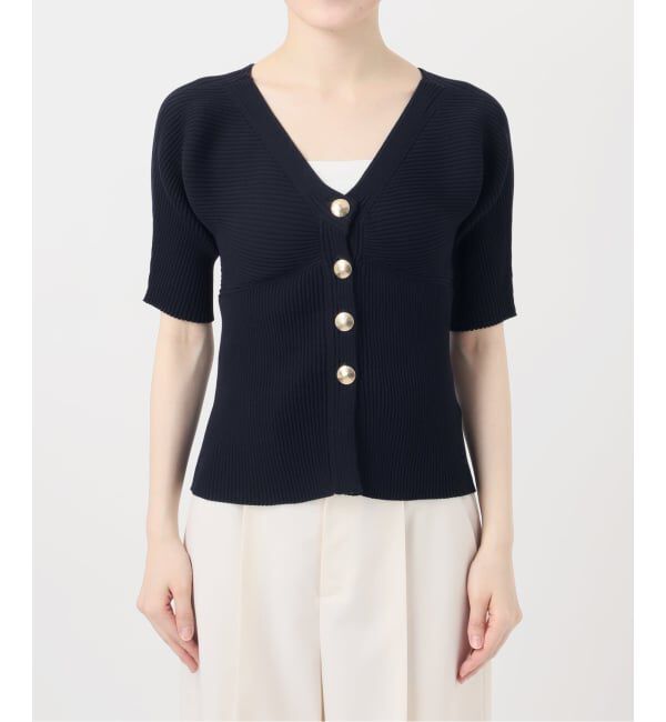 NOBLE「《予約》ゴールドボタンVネックリブニット」|カーディガン|