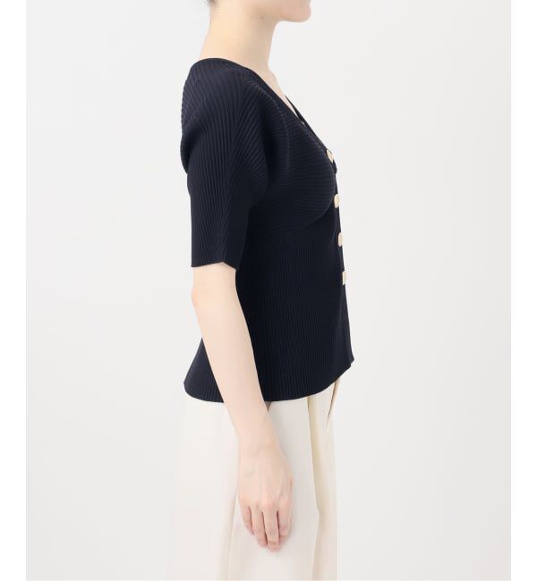 NOBLE「《予約》ゴールドボタンVネックリブニット」|カーディガン|