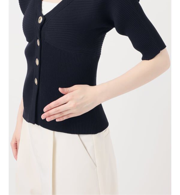NOBLE「《予約》ゴールドボタンVネックリブニット」|カーディガン|