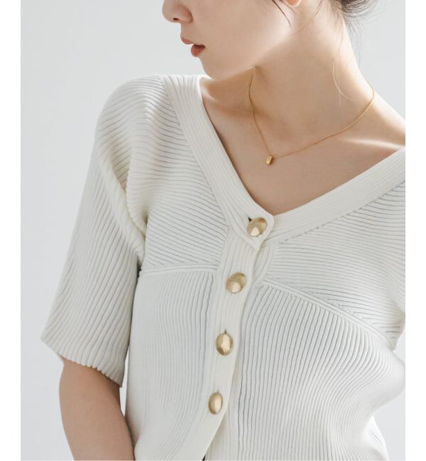 NOBLE「《予約》ゴールドボタンVネックリブニット」|カーディガン|