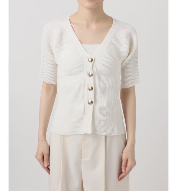 NOBLE「《予約》ゴールドボタンVネックリブニット」|カーディガン|