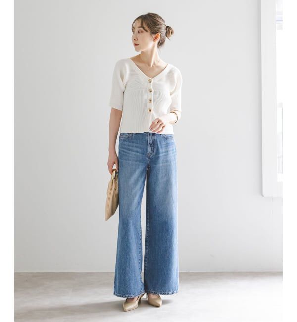 NOBLE「《予約》ゴールドボタンVネックリブニット」|カーディガン|