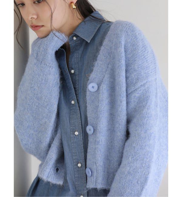  「【洗える】Vネックコンパクトカーディガン」|カーディガン|ブルー