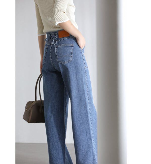  「【洗える】SOMETHING / サムシング LISA LACE UP WIDE」|デニム|