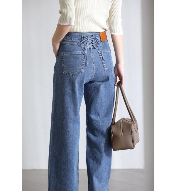  「【洗える】SOMETHING / サムシング LISA LACE UP WIDE」|デニム|