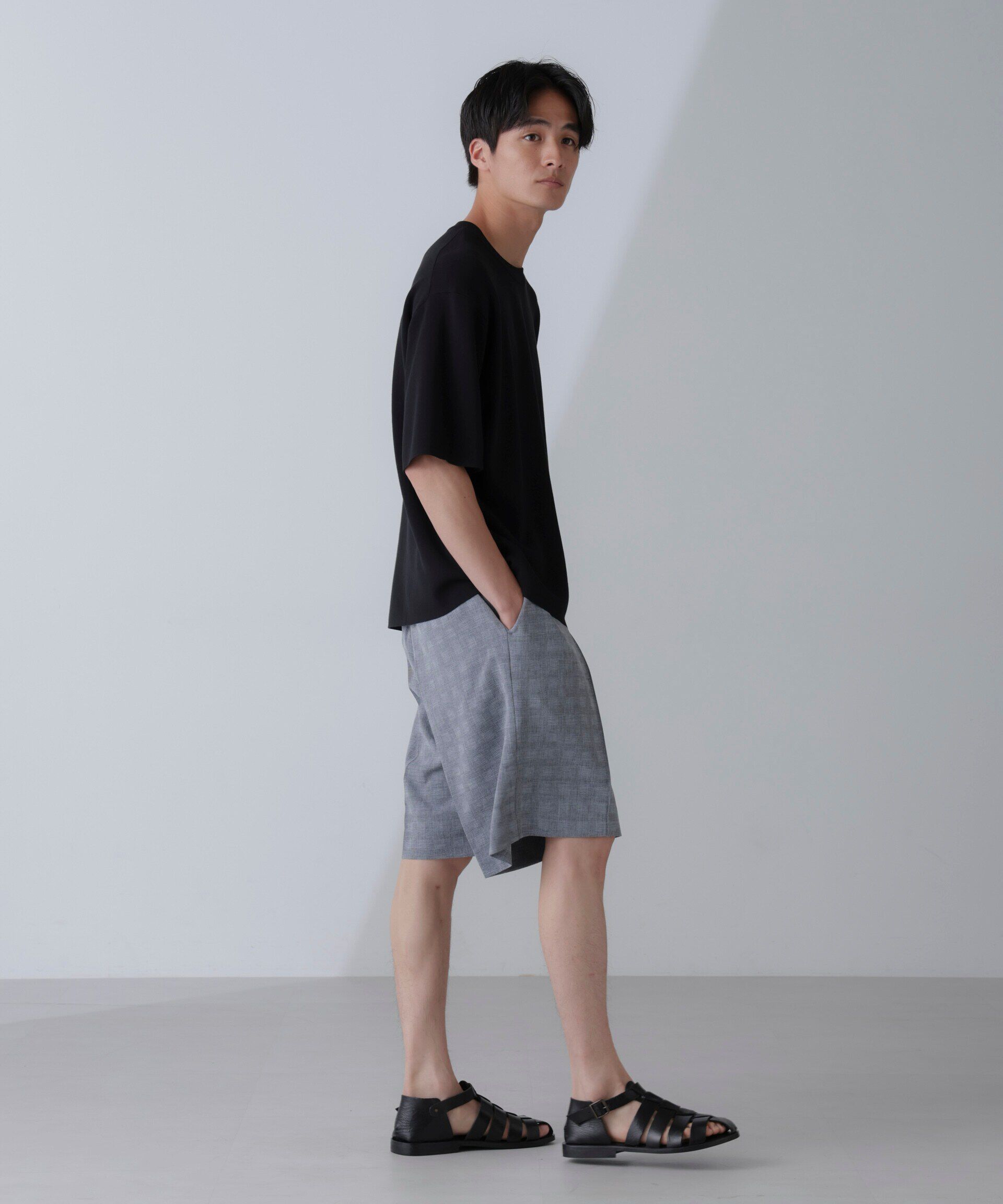 nano･universe「14ゲージミラノリブニット クルーネック 半袖(手洗い可能)」|ニット・セーター|