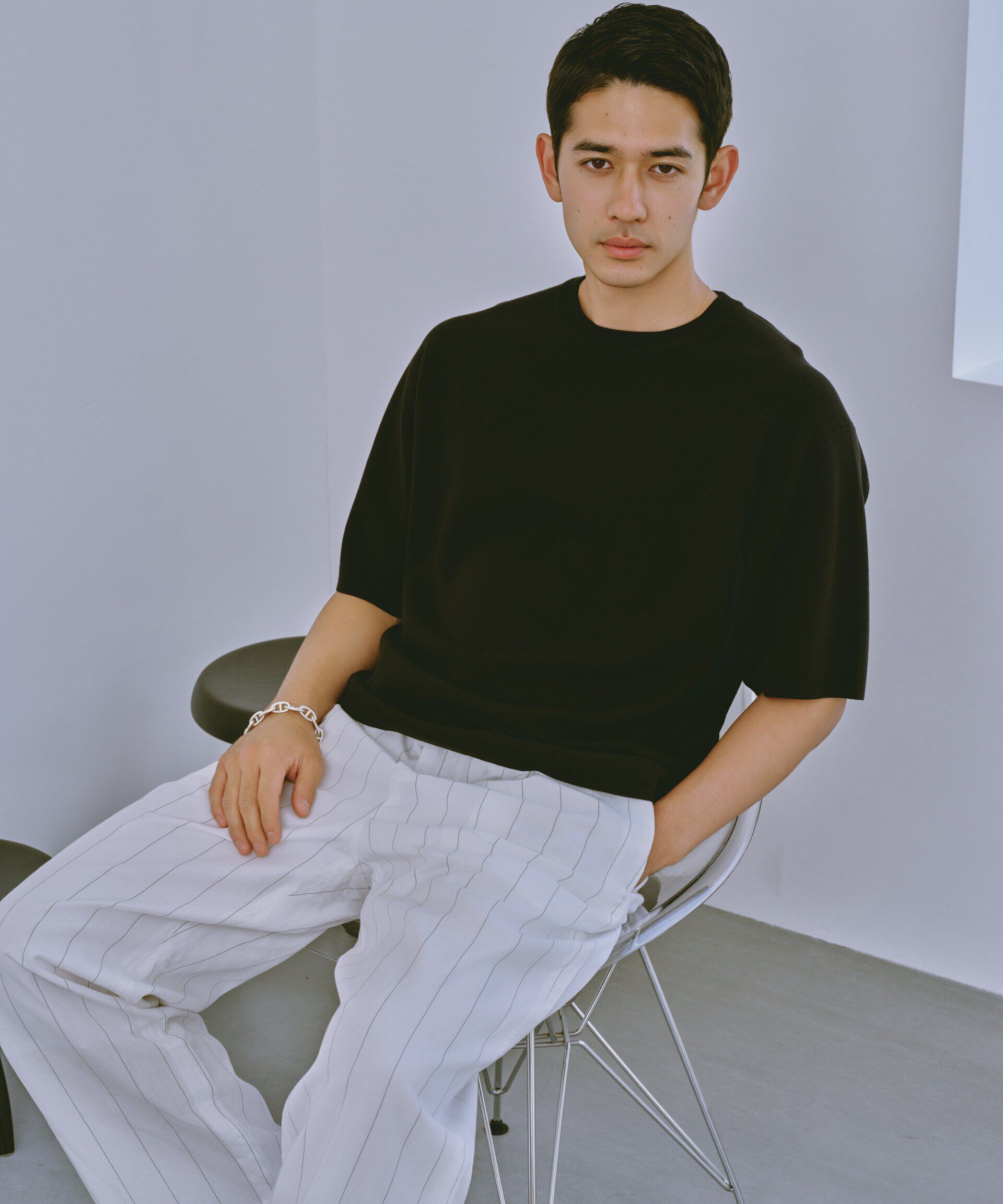 nano･universe「14ゲージミラノリブニット クルーネック 半袖(手洗い可能)」|ニット・セーター|