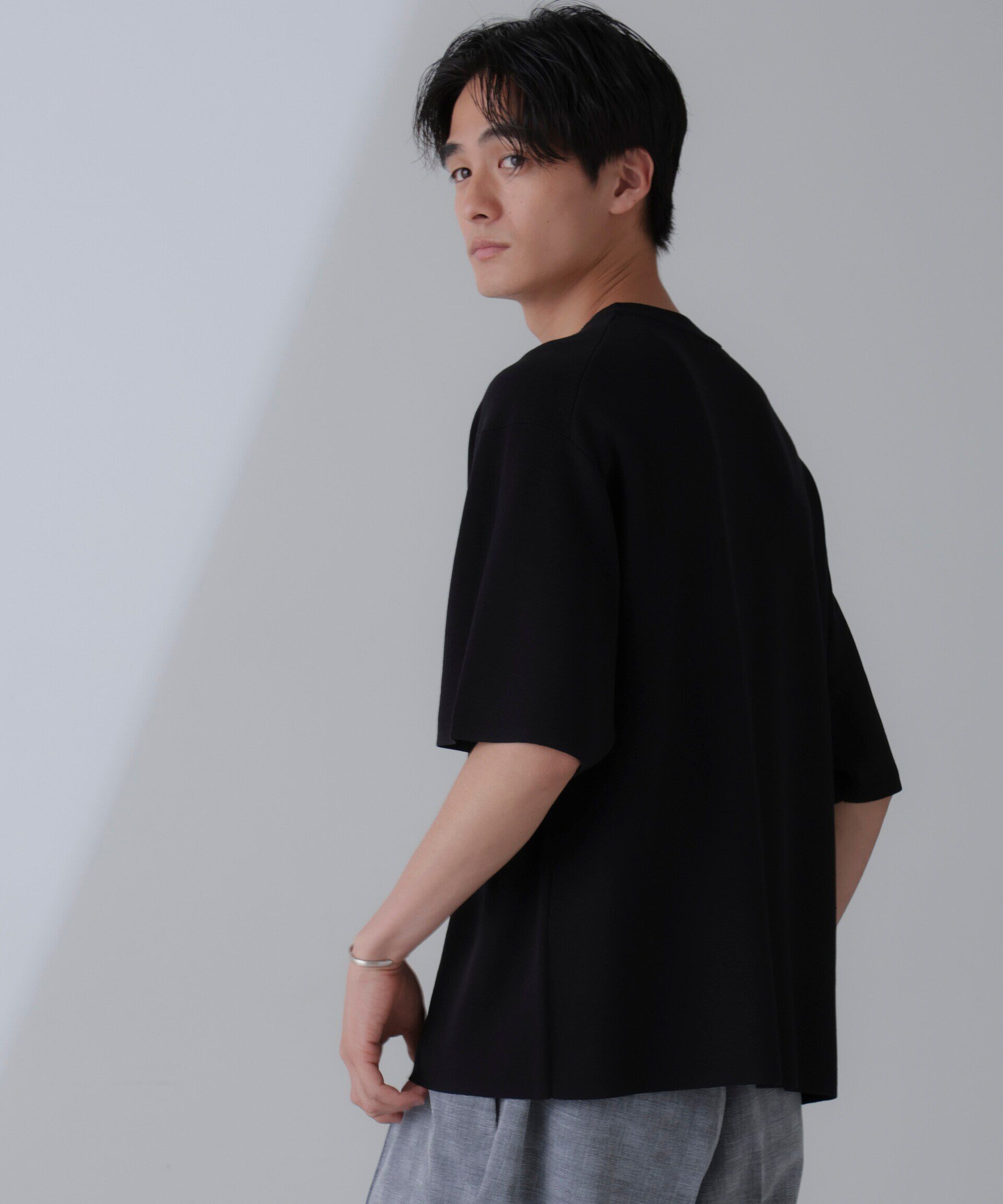 nano･universe「14ゲージミラノリブニット クルーネック 半袖(手洗い可能)」|ニット・セーター|