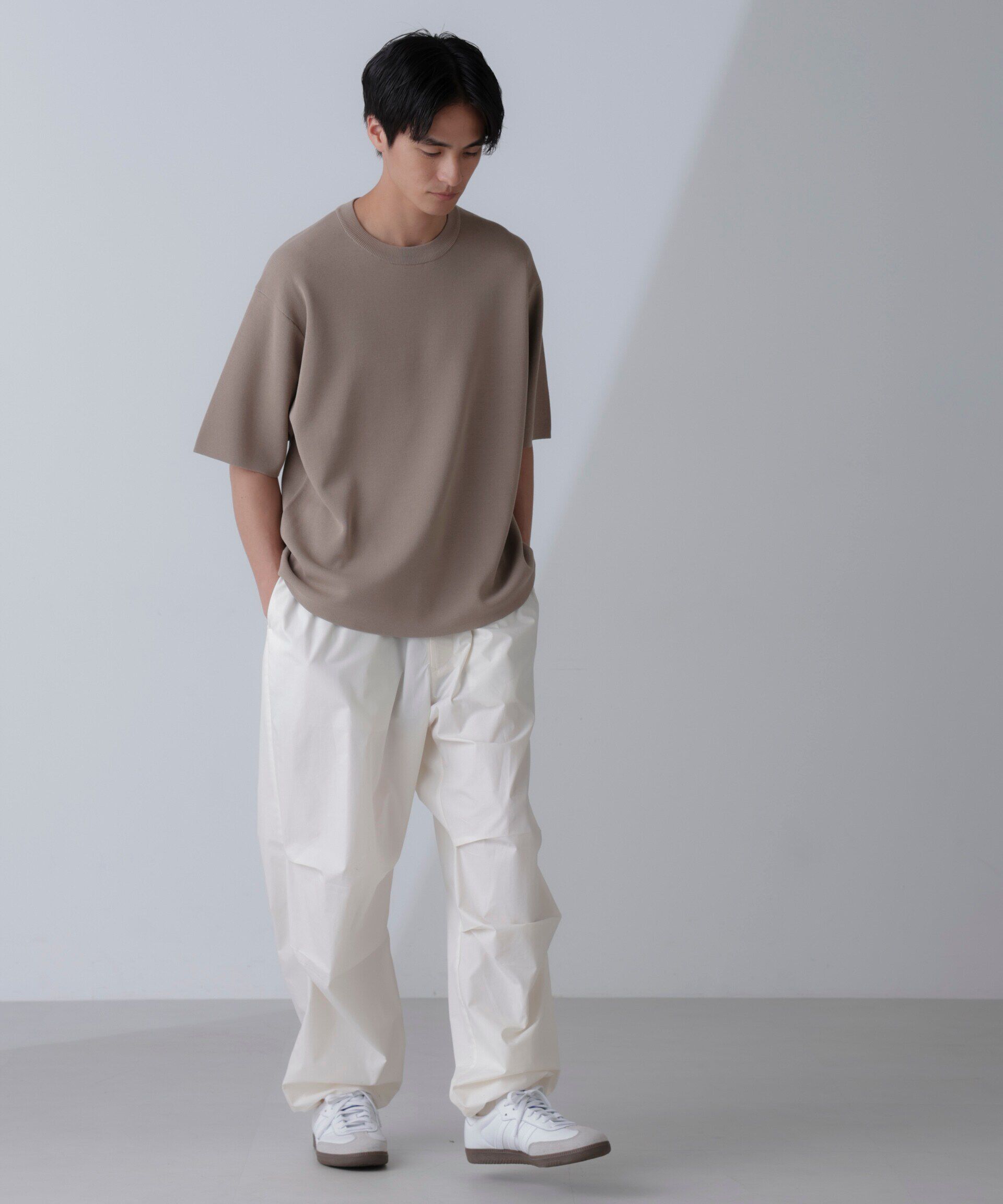 nano･universe「14ゲージミラノリブニット クルーネック 半袖(手洗い可能)」|ニット・セーター|