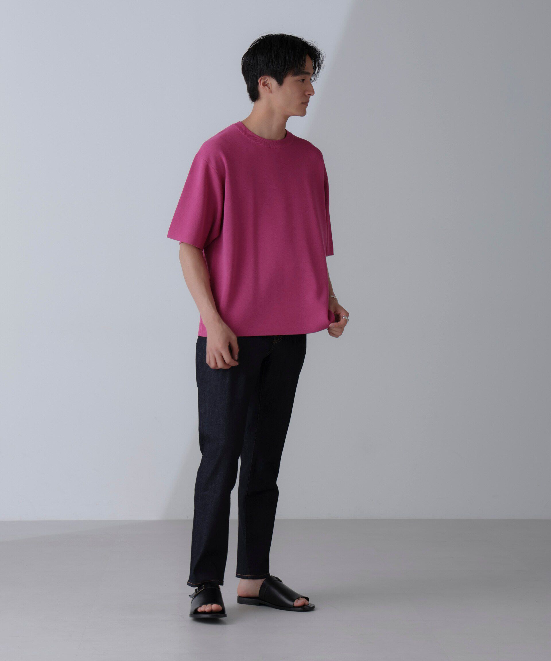 nano･universe「14ゲージミラノリブニット クルーネック 半袖(手洗い可能)」|ニット・セーター|