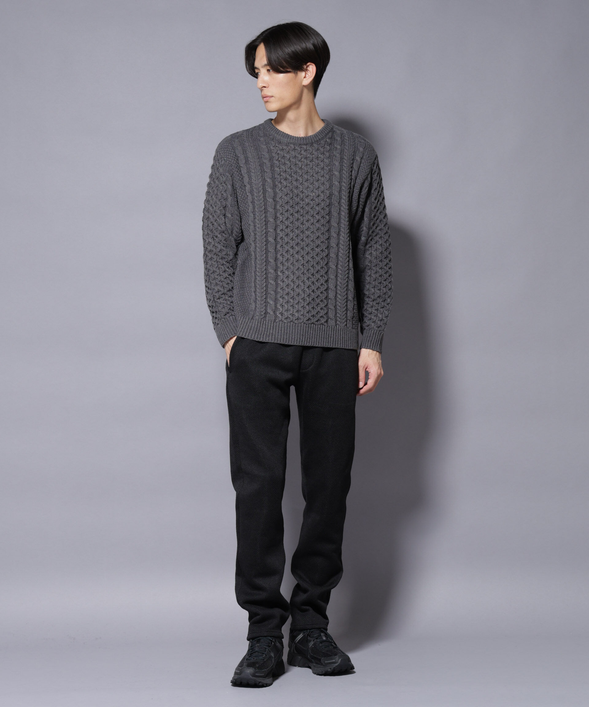 nano･universe「ローゲージケーブルニット」|ニット・セーター|