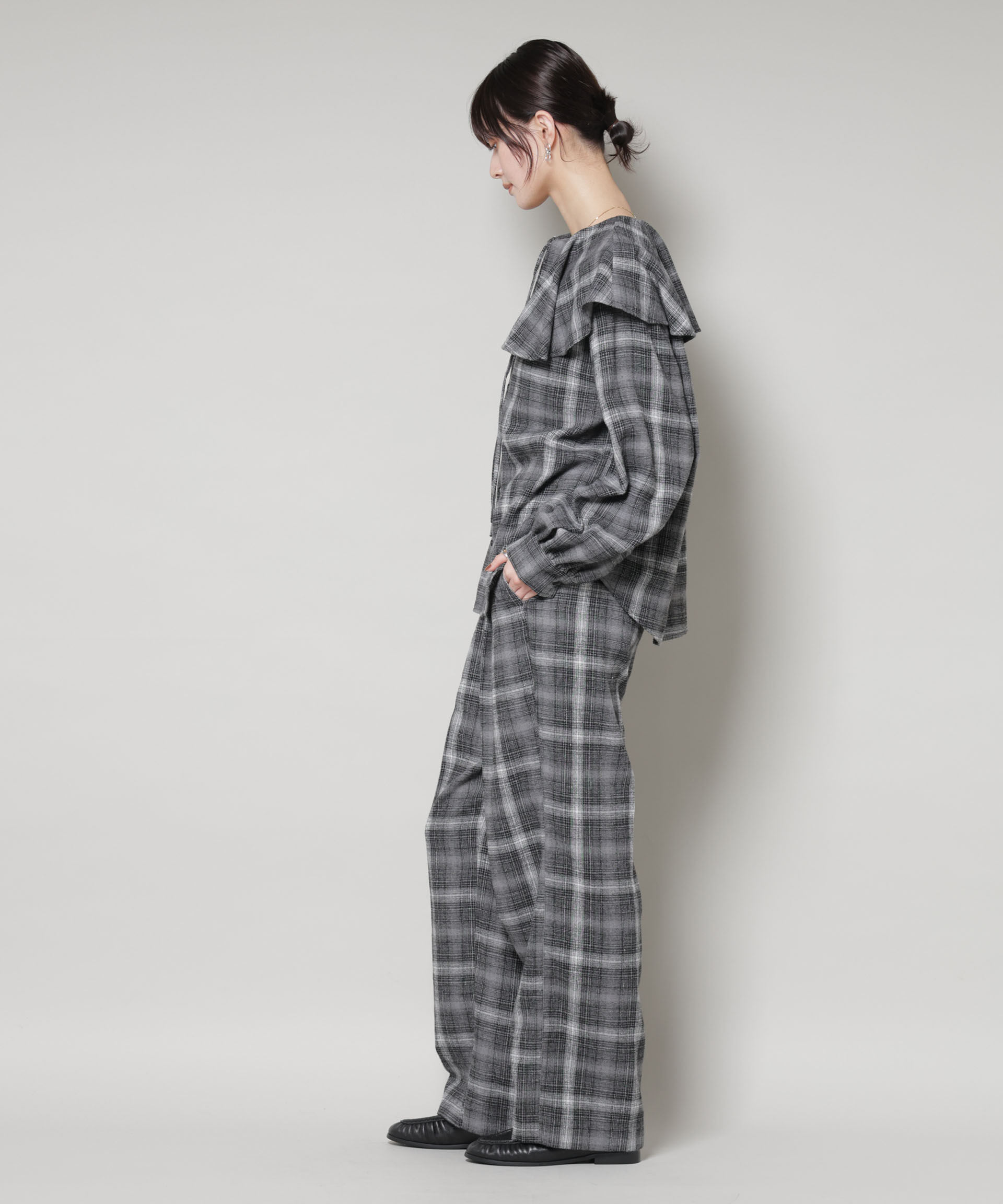 nano･universe「フリルカラーオンブレーチェックブラウス(セットアップ可)」|シャツ・ブラウス|