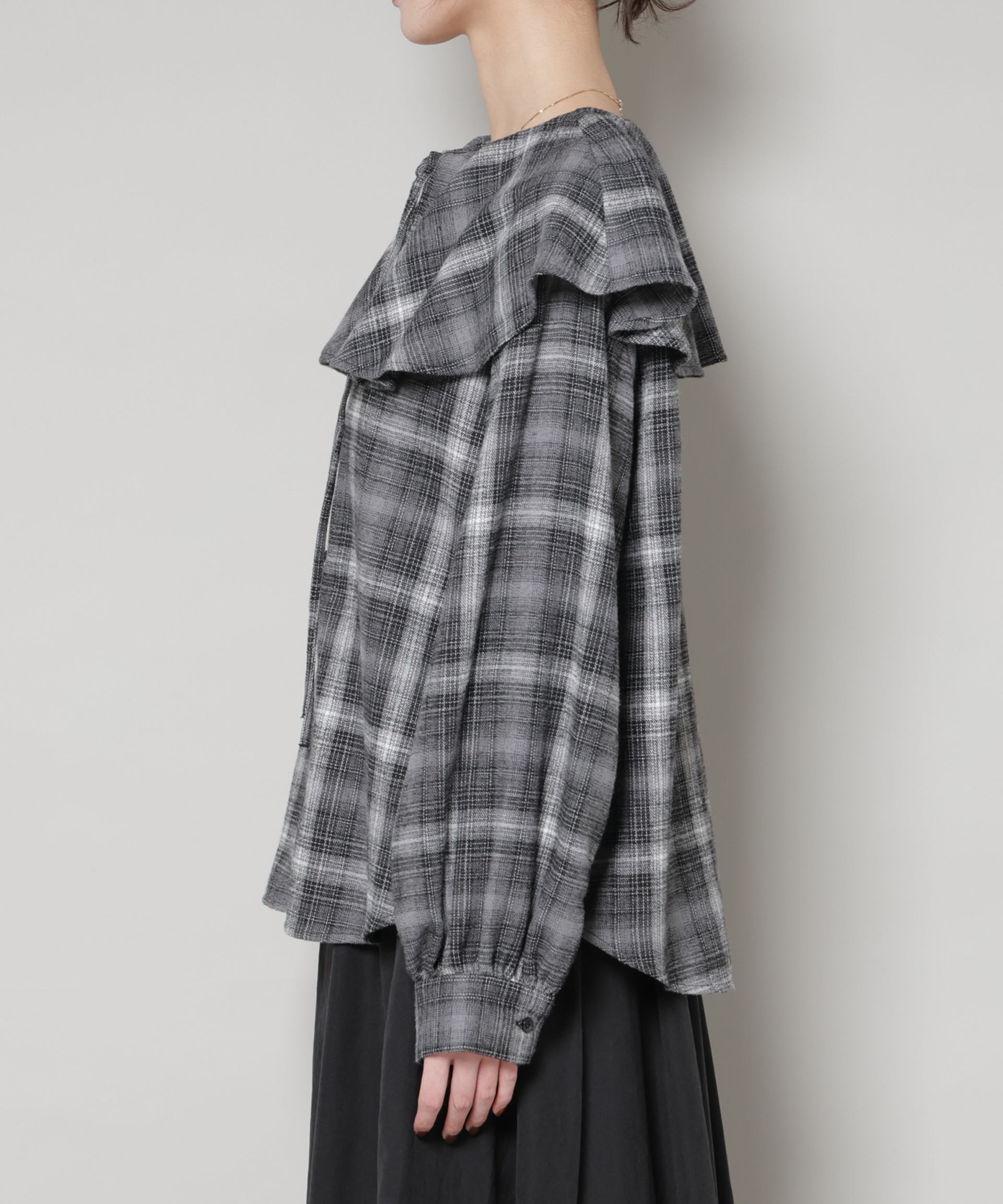 nano･universe「フリルカラーオンブレーチェックブラウス(セットアップ可)」|シャツ・ブラウス|